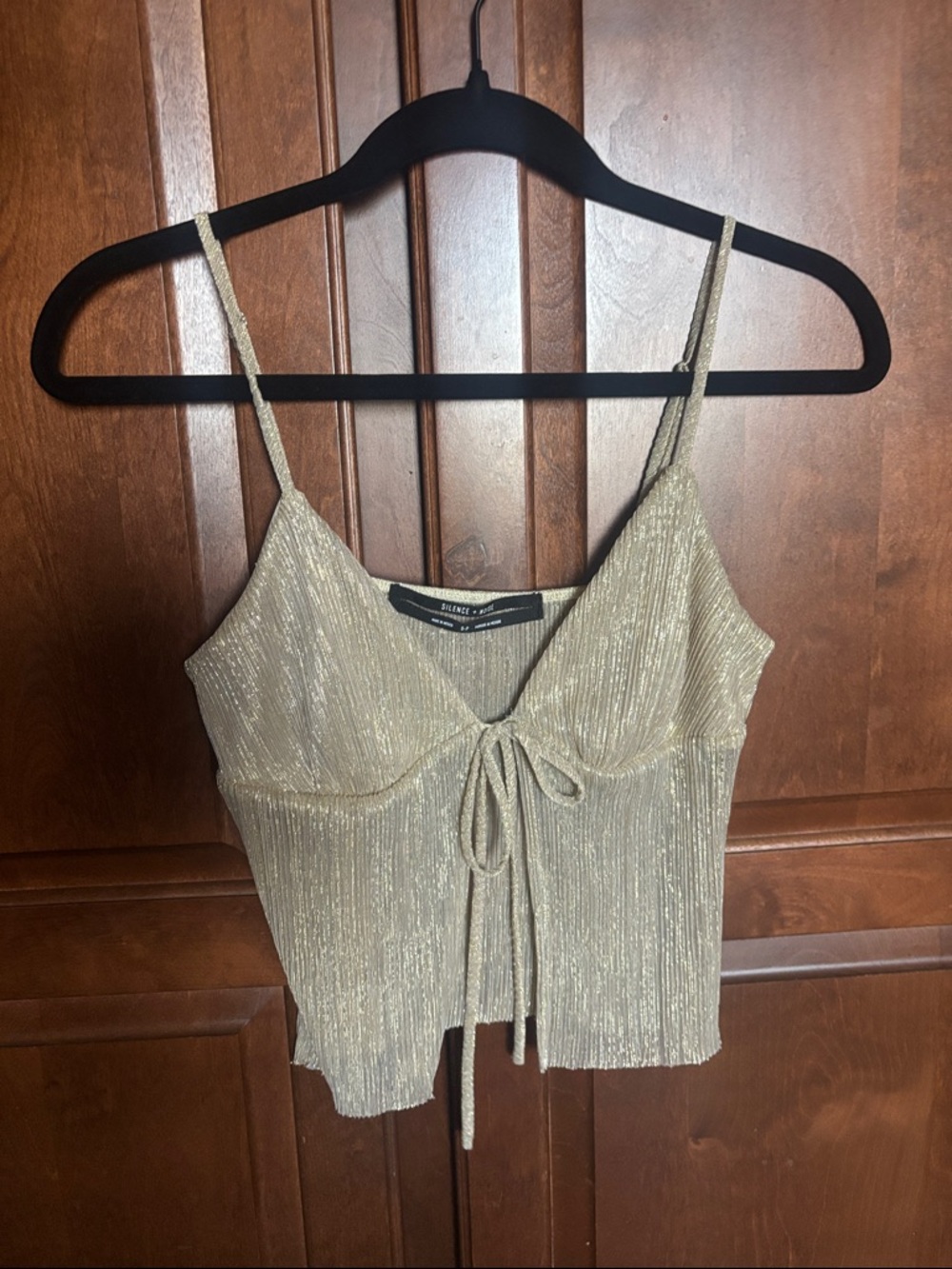 Urban Outfitters Metallic Gold Ribbed Tie-Front Cami